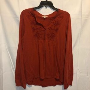 Lucky Brand Long Sleeve Embroidered Top